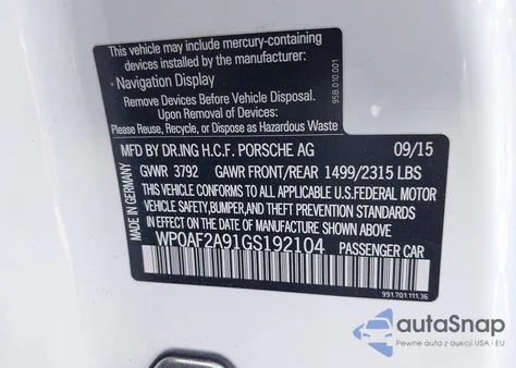 2016 Porsche 911 Gt3 Rs/R from USA, damaged, VIN WP0AF2A91GS192104